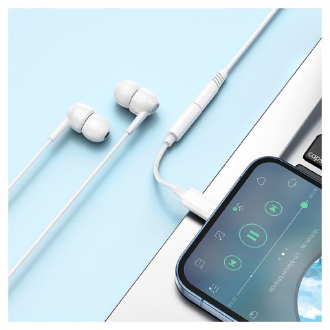 Адаптер Hoco LS34, поддерживает функции микрофона, TRRS 3.5 мм, Lightning, белый, #6931474783745 Превью 1