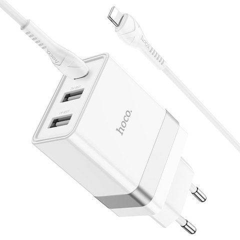 Мережевий зарядний пристрій Hoco N21 Pro, 30 Вт, Power Delivery (PD), білий, з кабелем USB тип-C до Lightning для Apple, 3 порта, #6931474778796 Прев'ю 3