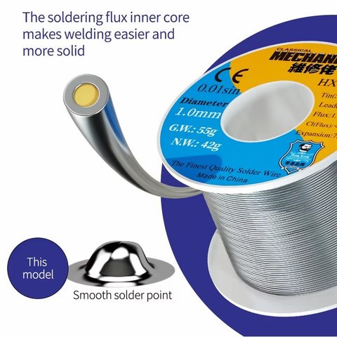 Solder Mechanic HX-T100, (Sn 63% , Pb 37%, flux 1-3%, 0,6 mm, 55 g) Preview 1