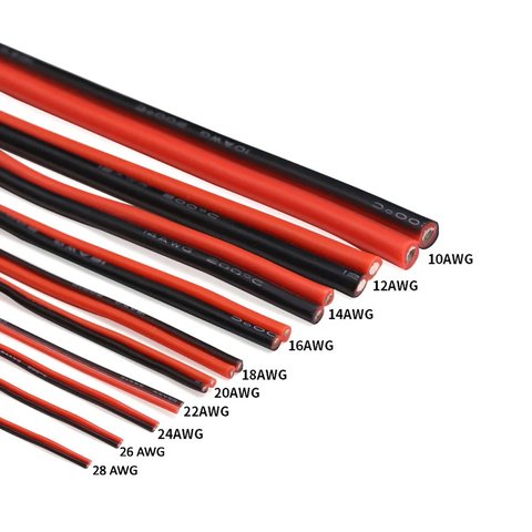Провід в силіконовій ізоляції 2x10AWG, 5,3 мм², 1 м, чорний, червоний, UL3135 Прев'ю 1