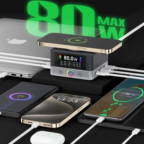 Мережевий зарядний пристрій RELIFE Q7, 80 Вт, Wireless Charge, Quick Charge, 6 портів Прев'ю 2