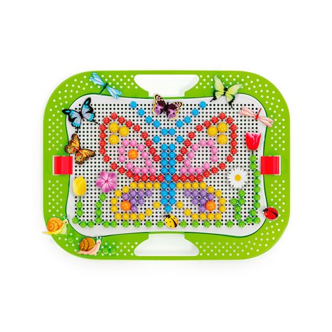 Набор для занятий мозаикой Quercetti (фишки 5/10/15/20 мм (300 шт.) + доска 28×20) Превью 2